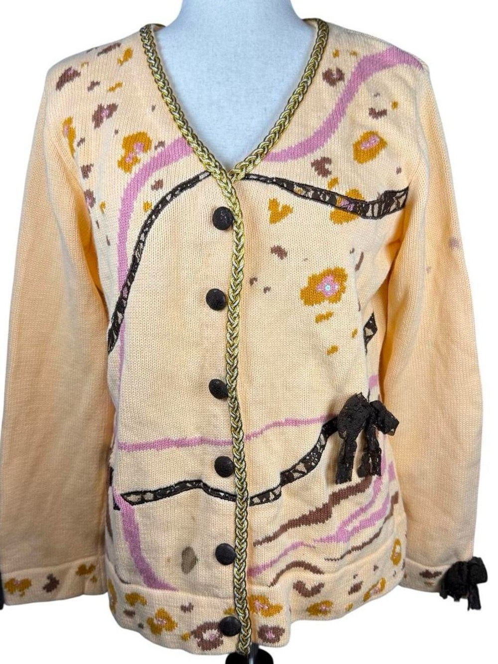 StoryBook Knits maximalism peach cardigan sweater